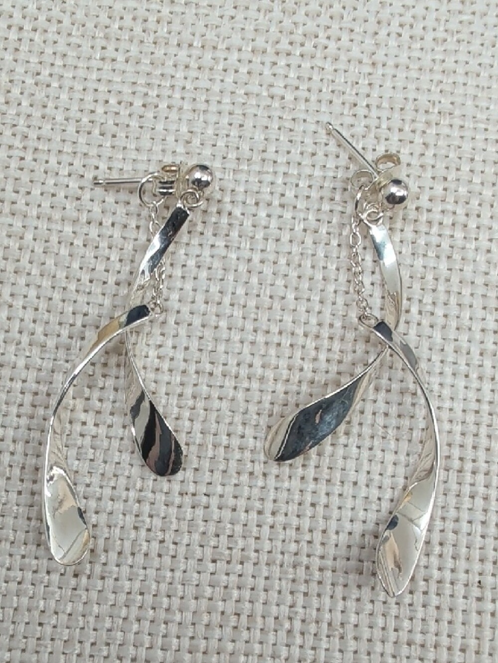 Vintage JCM 925 Sterling Silver Twisted Ribbon Spiral Dangle Drop Earrings - Picture 8 of 16